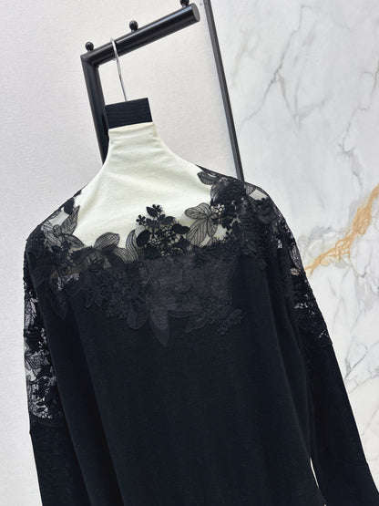 Es NEW  embroidery lace off shoulder sweater