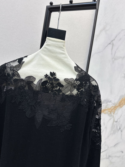 Es NEW  embroidery lace off shoulder sweater