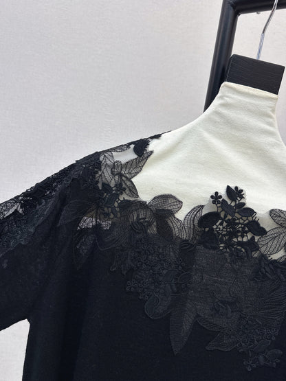 Es NEW  embroidery lace off shoulder sweater