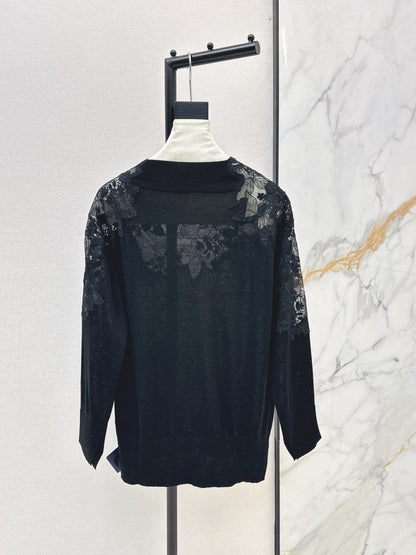 Es NEW  embroidery lace off shoulder sweater