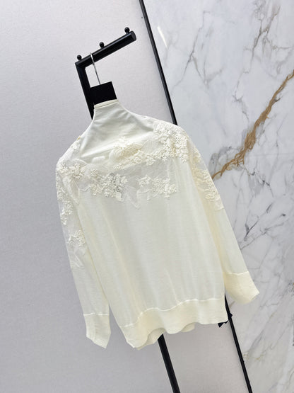 Es NEW  embroidery lace off shoulder sweater