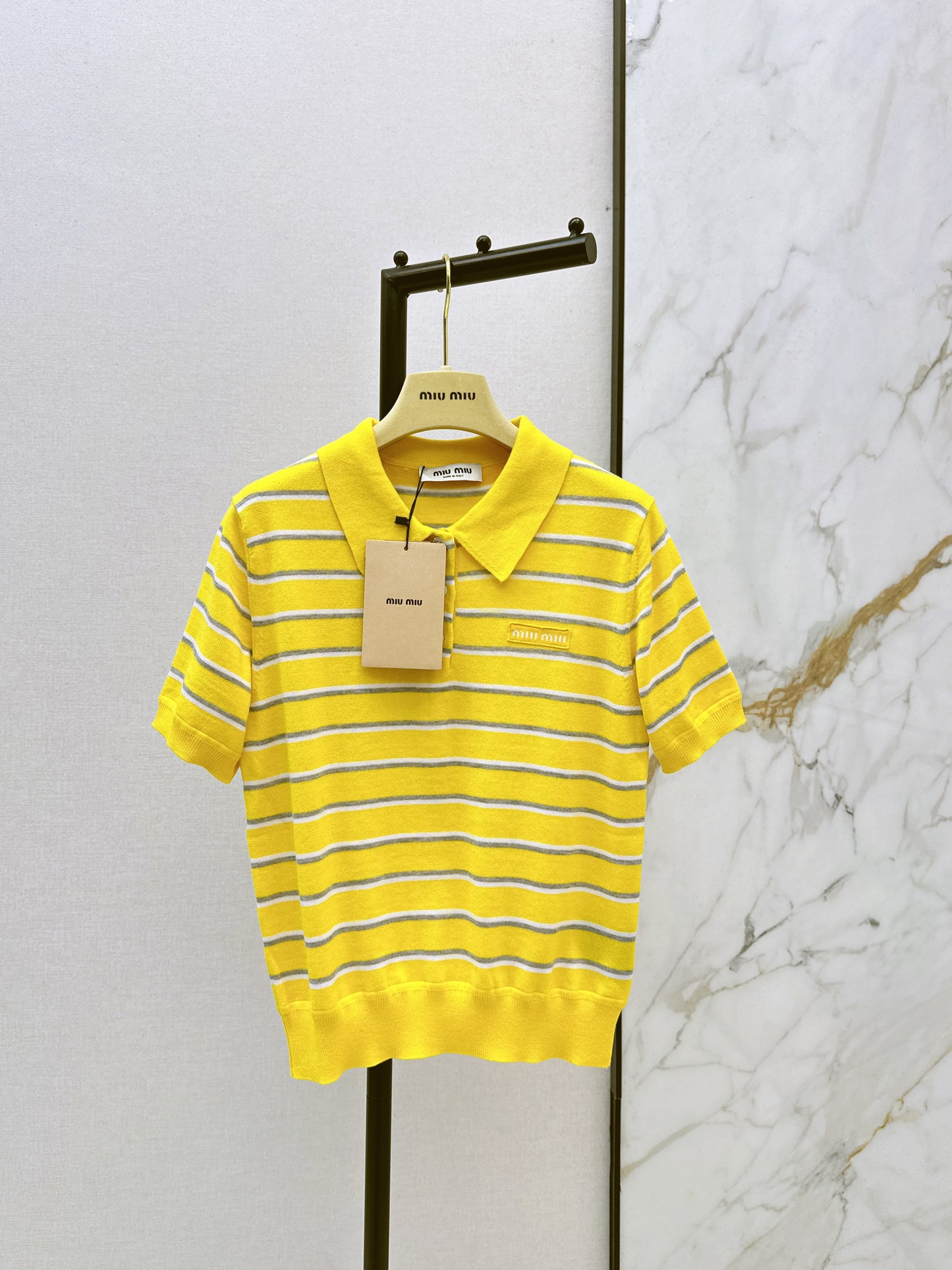 Miu NEW stripe polo knit sweater