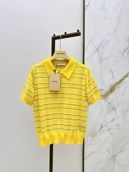 Miu NEW stripe polo knit sweater