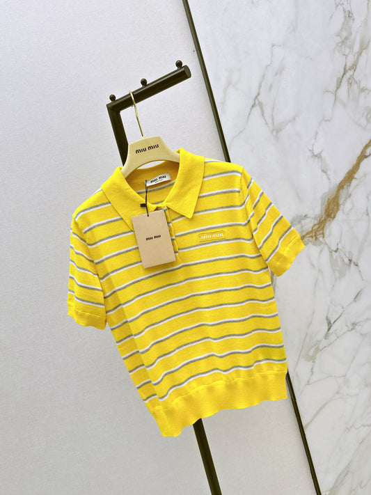 Miu NEW stripe polo knit sweater