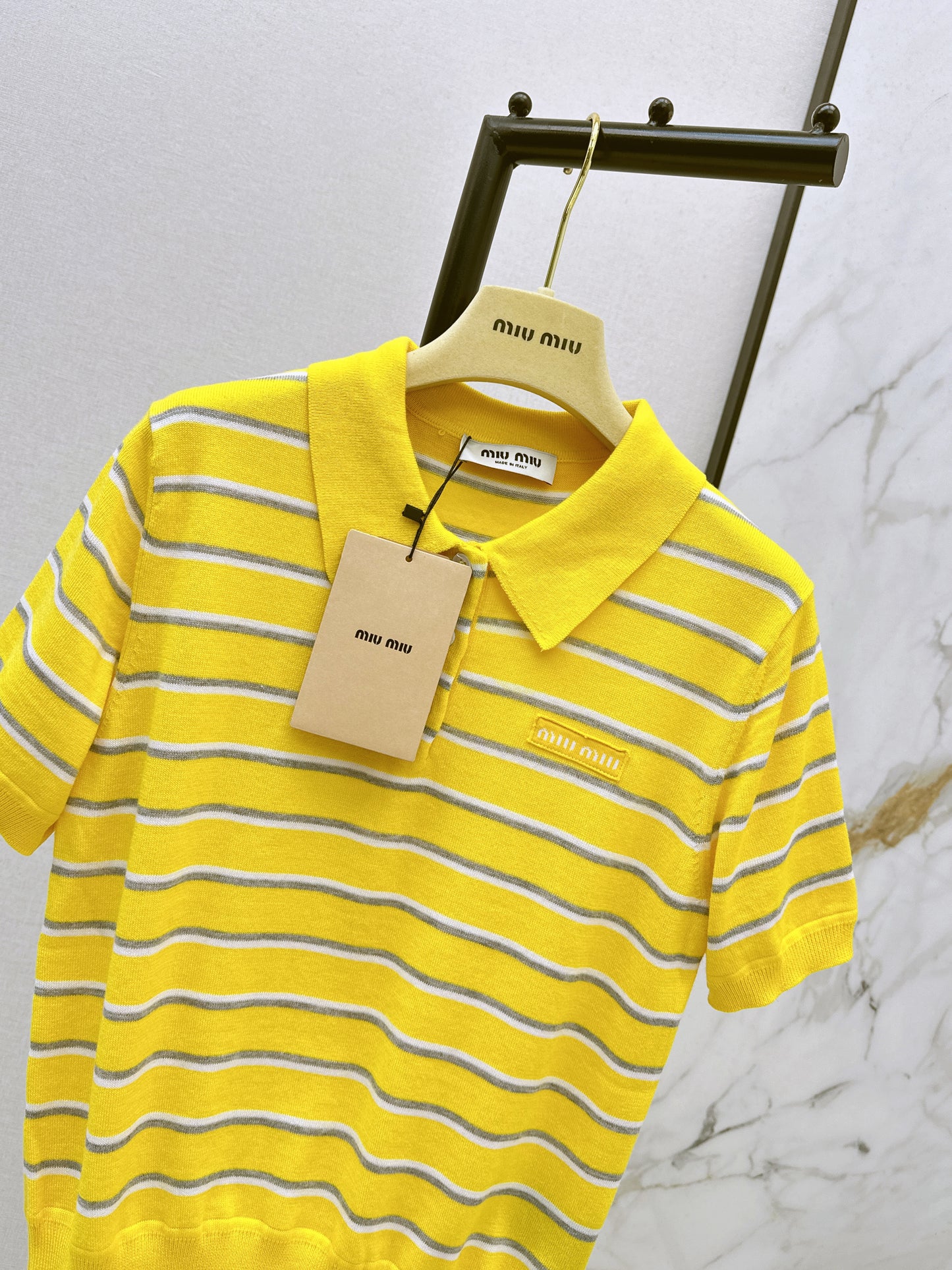 Miu NEW stripe polo knit sweater