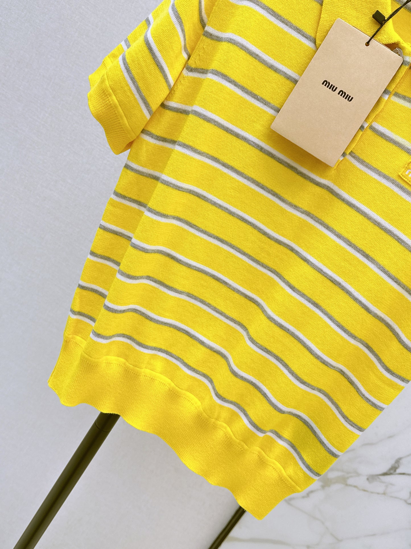 Miu NEW stripe polo knit sweater